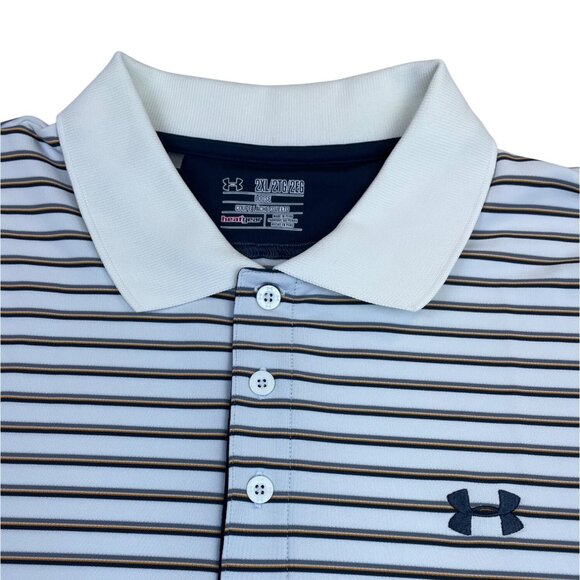 Under Armour Men's White Striped Heatgear Polo Shirt With Loose Fit Sz 2XL - Picture 3 of 8